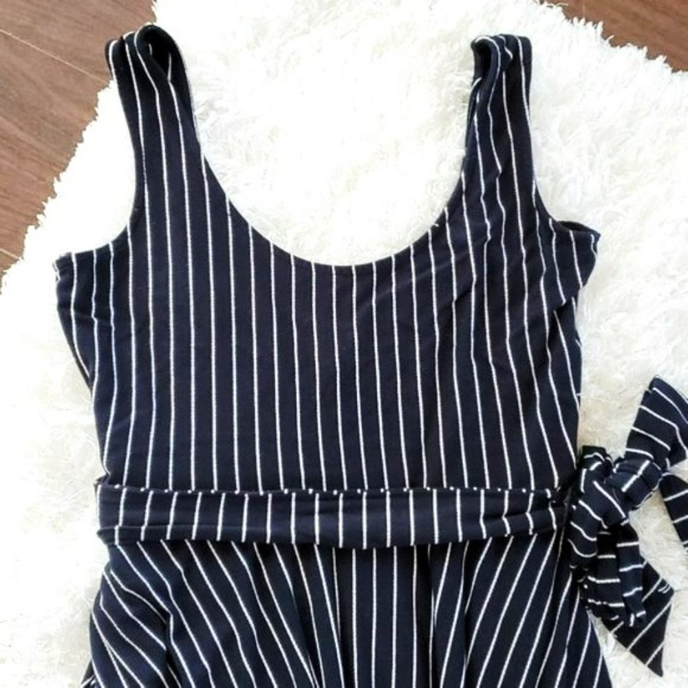 Banana Republic Navy Pinstripe Sleeveless Maxi Dress with Waist Tie - Picture 2 of 12